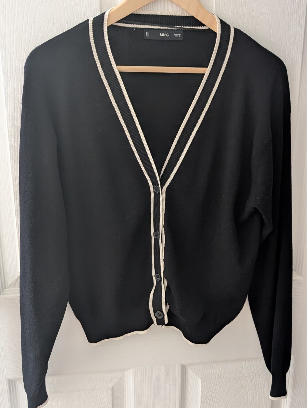 MNG Black Cardigan with Cream Trim